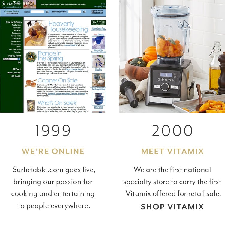 1999 we're online, surlatable.mom goes live. 2000 meet Vitamix.