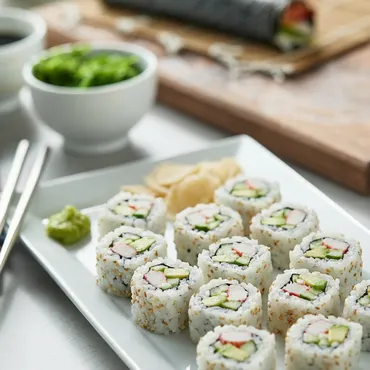 California Sushi Rolls on white platter